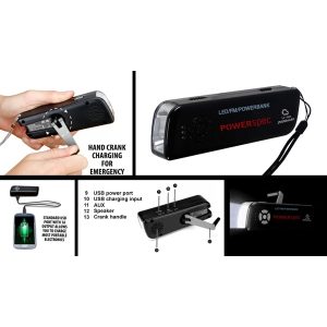 Emergency Hand-crank Flashlight, 2000mAh Phone Charger and Radio