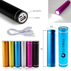 Custom Cylinder Shape Power Bank 2600 mAh flashlight