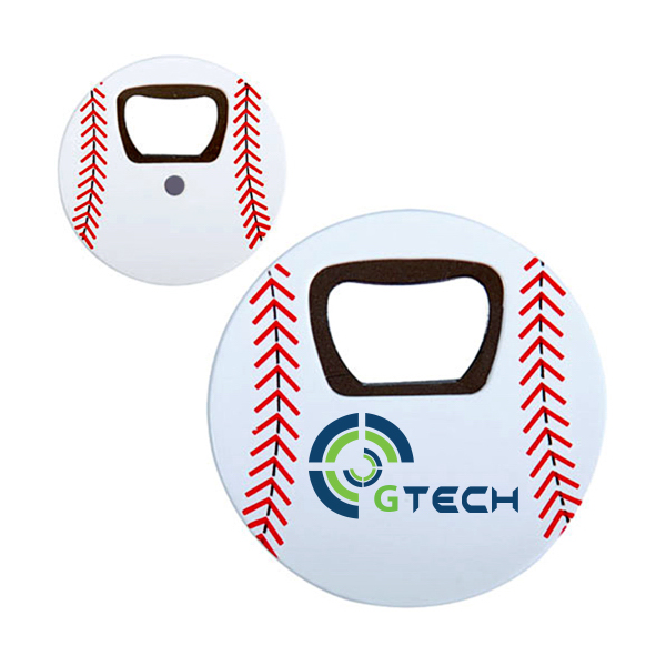 Baseball Bottle Opener Round Flat With Magnet