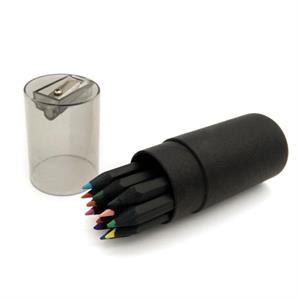 Mini Colored Pencils In Black Tube With Sharpener Lid