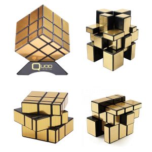 Puzzle Cube Gold or Silver Mirror with Display Stand Printed